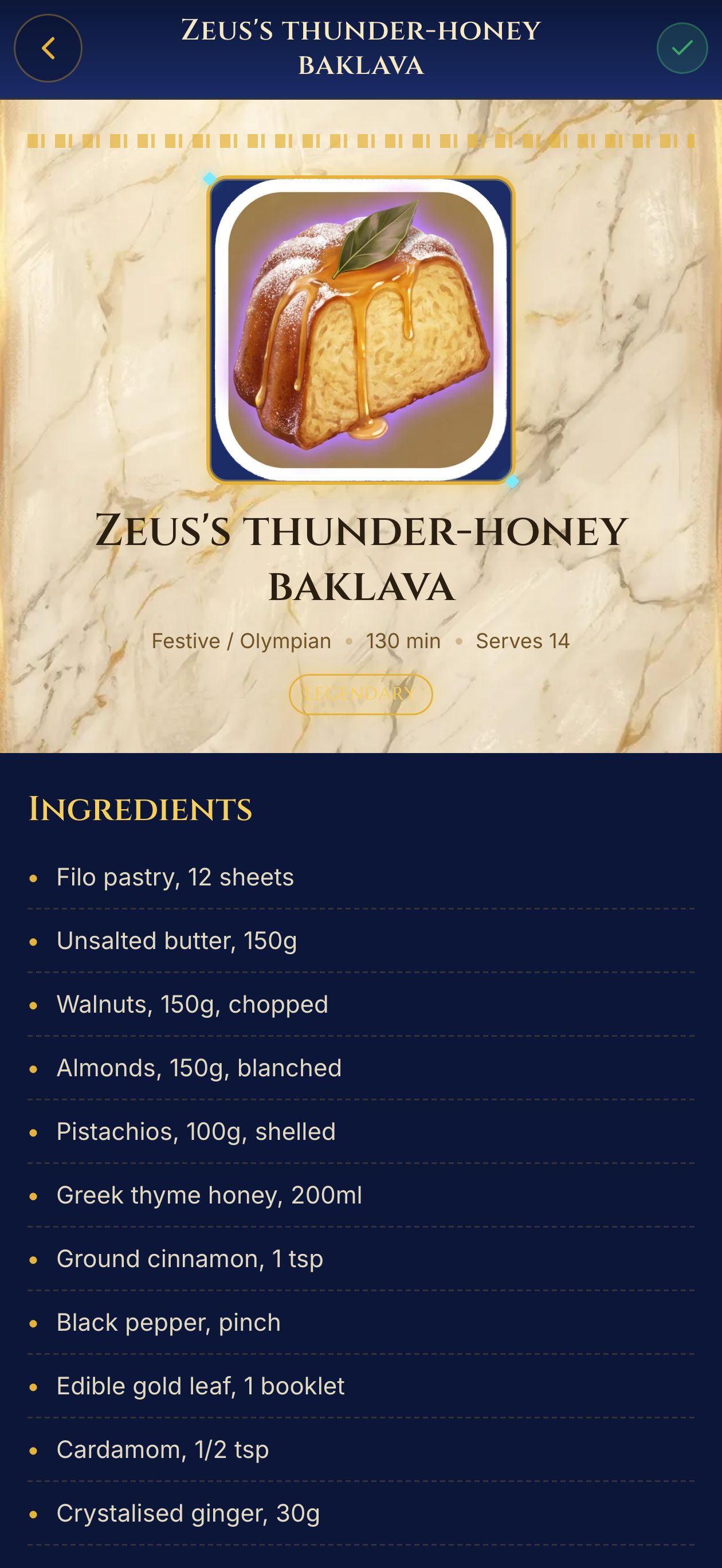 Legendary recipe — Zeus's thunder-honey baklava